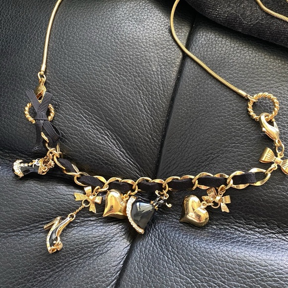 Betsey Johnson Gold Tone Black Multi Charms Necklace NWOT - Picture 5 of 13